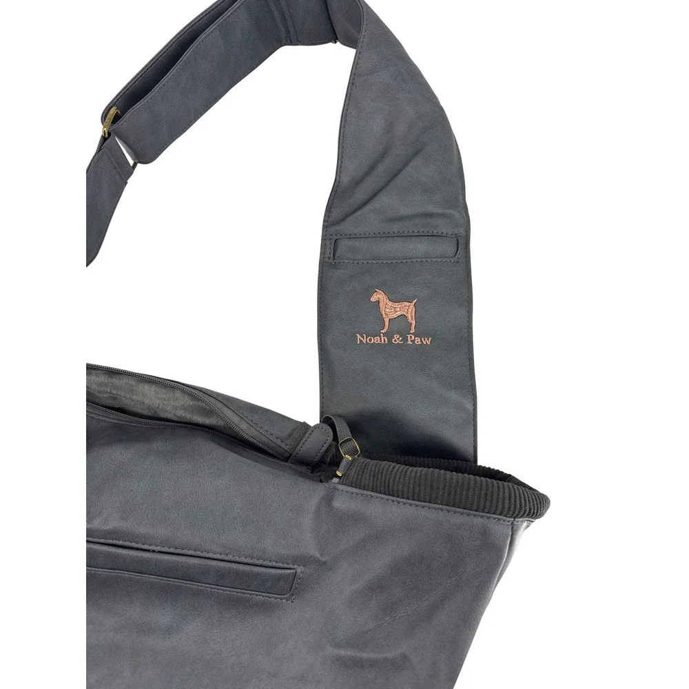 Noah & Paw Pet Carrier Sling Charcoal Grey Vegan Leather Faux Fur Small Dog Cat